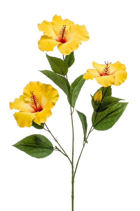 Artificial hibiscus - 1 stem - Yellow