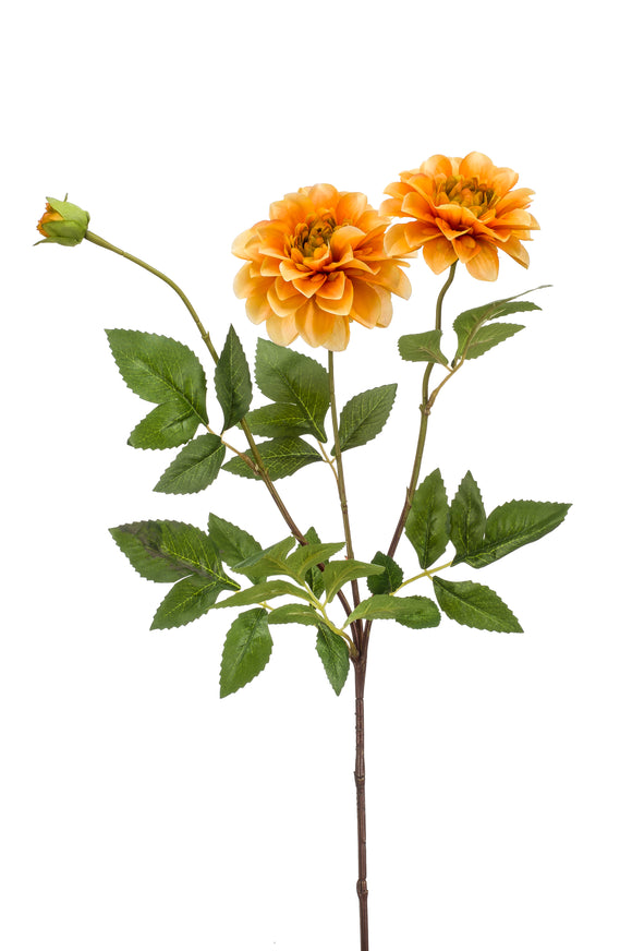 Artificial dahlia - 1 stem with 3 flowers - Light orange