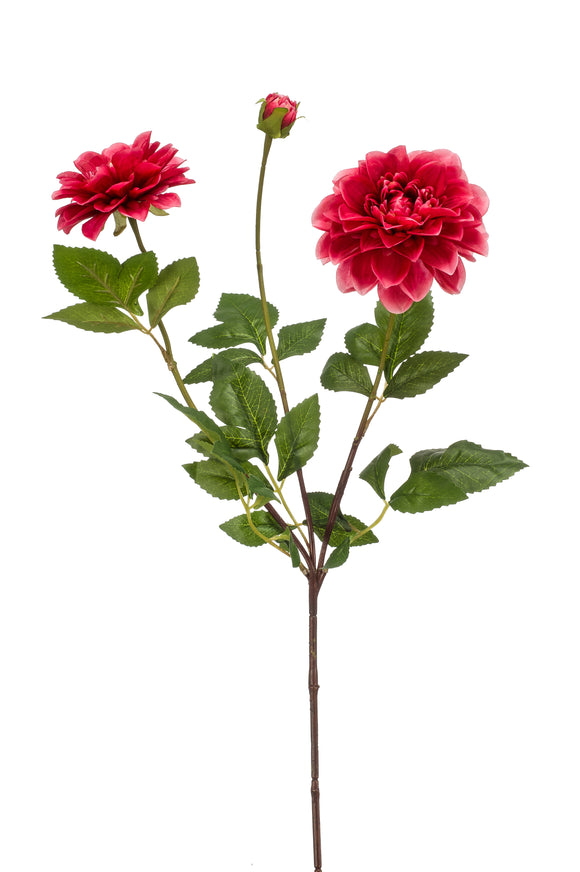 Artificial dahlia - 1 stem with 3 flowers - Fuchsia